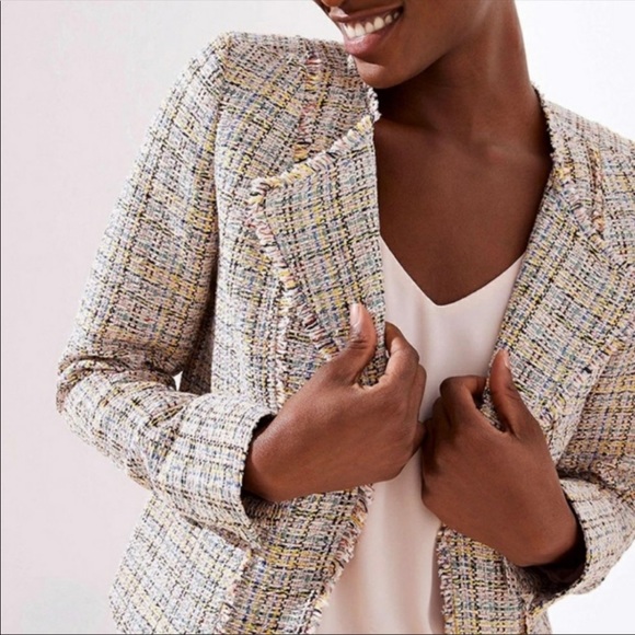 Loft Pinkcreammulti Tweed Jacket Size 